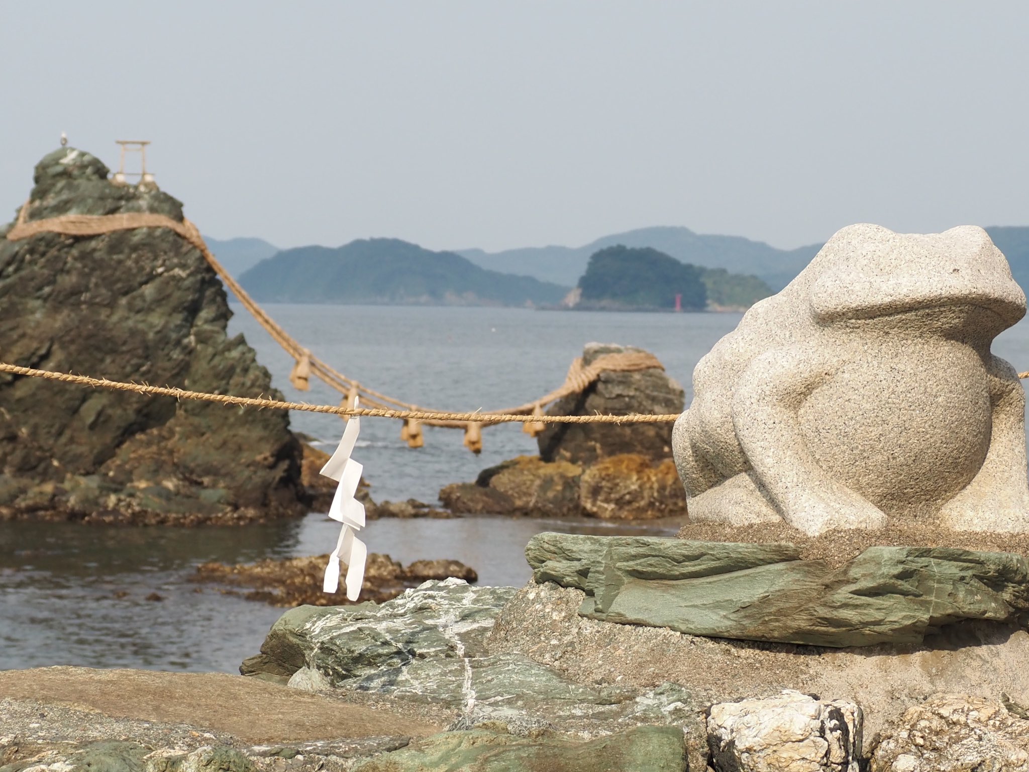 たらふく サイベリアン 二見興玉神社の夫婦岩 カエルがたくさん 岩の上に大きめの鳥 T Co Gkcleuawib Twitter