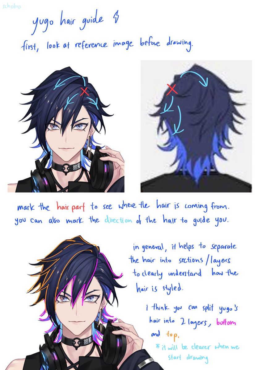 schokopon's tweet photo. a small guide to drawing yugo’s hair 

#AsumArt https://t.co/OciNqLHmOt