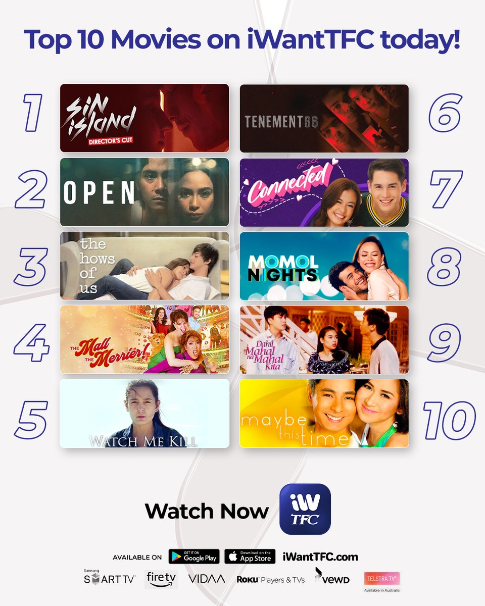 Mag-movie break na this week with these TOP 10 MOVIES on iWantTFC! 🍿

Just download the app or visit our website now! bit.ly/iWantTFCTop10M…