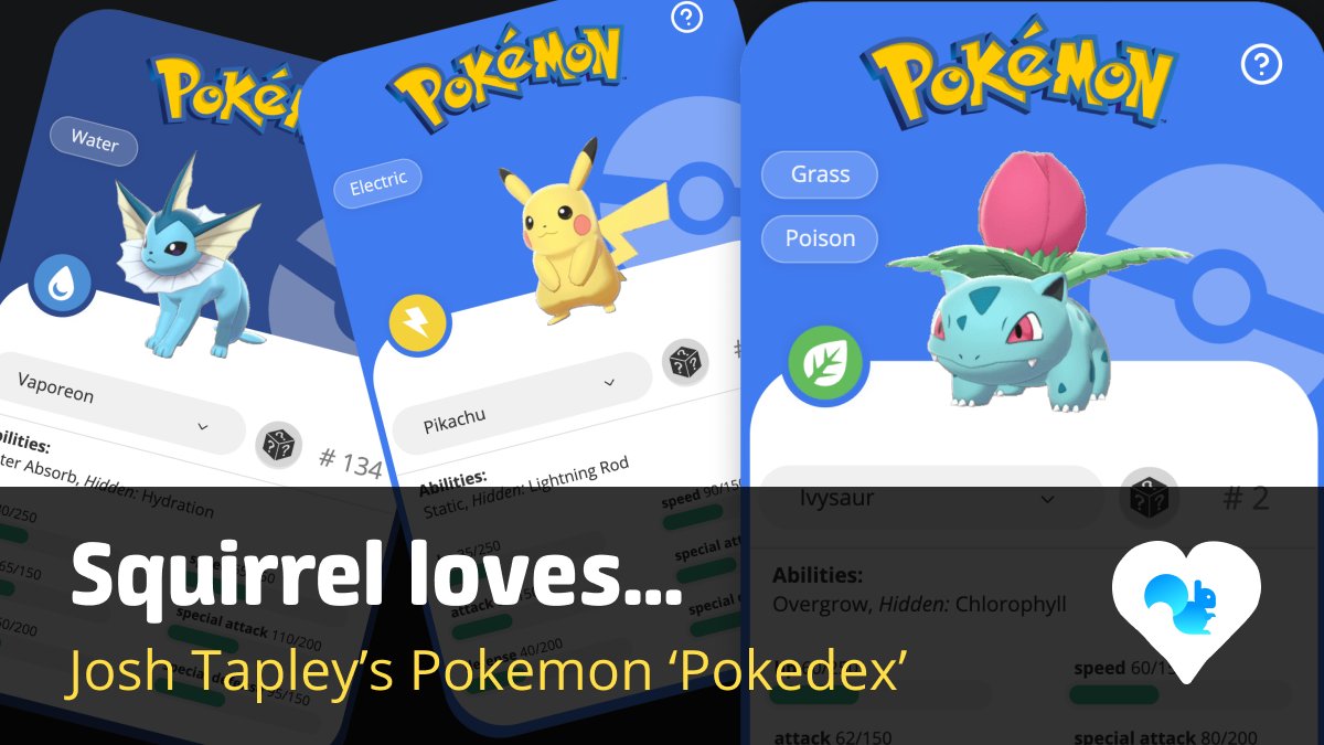 Squirrel_365's tweet image. We&apos;re loving Josh Tapley&apos;s Pokemon Pokedex he created using Squirrel365. It just goes to show that it&apos;s possible to build virtually anything in Squirrel.
Check it out here: bit.ly/3JcZkCG
Sign up for free: Squirrel365.io
#pokemon #nocodegames