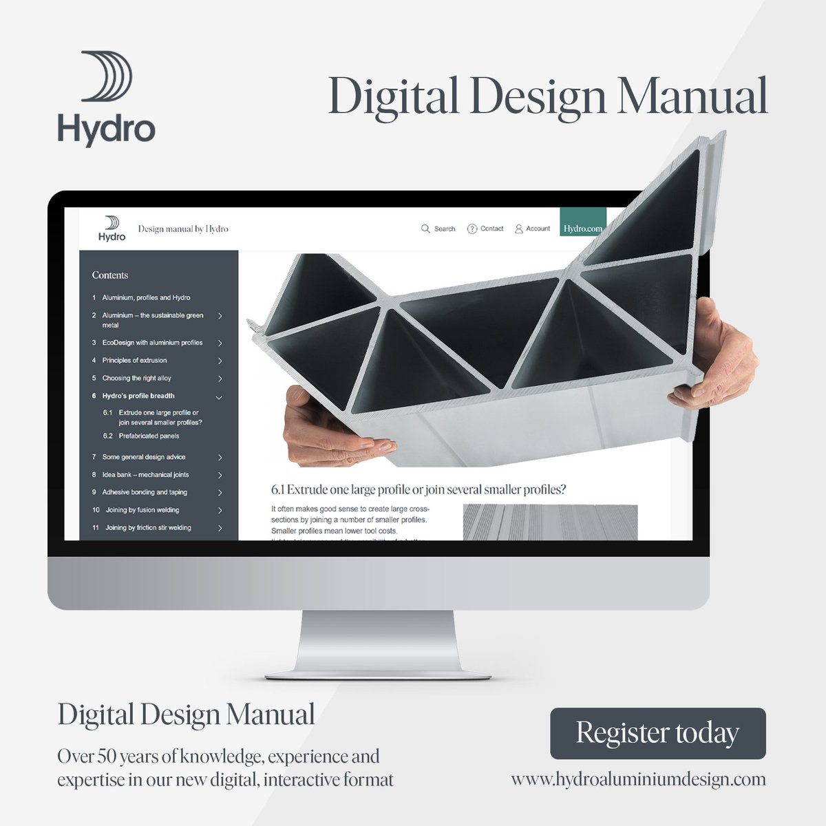 HydroinUK's tweet photo. Register today!

The long awaited, digital version of our extrusion design manual is now live. Register today and explore all 19 chapters surrounding aluminium extrusion  including sustainability, alloy choice, design support &amp; more!

https://t.co/64aIYmVFM0 https://t.co/li3kgtGNr0