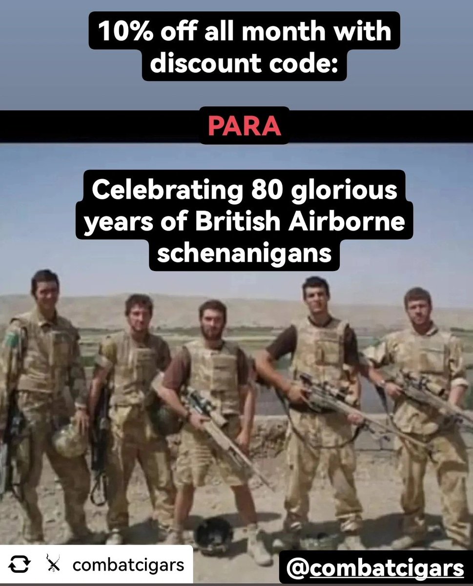10% off <a href="/combatcigars/">Combat Cigars</a> all month with discount code:

PARA

Go to combatcigars.co.uk 

Celebrating 80 glorious years of British Airborne schenanigans

#cigars #veteranowned