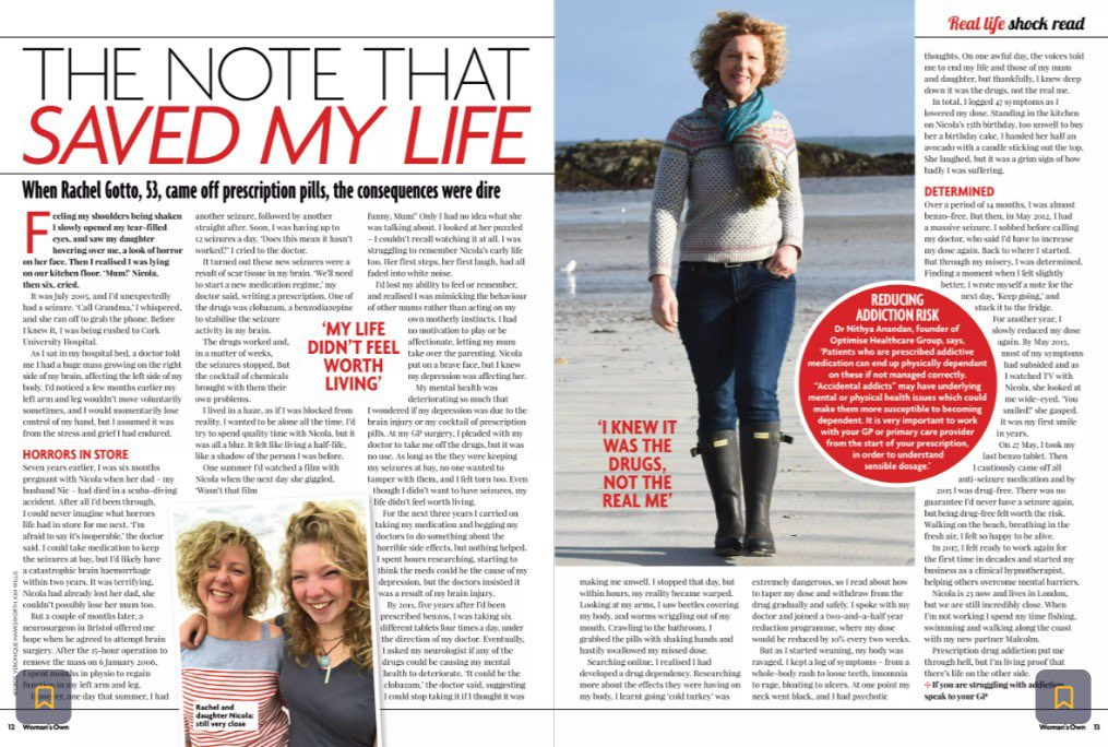 RachelGotto's tweet photo. Thank you to @WomansOwn magazine for featuring my benzodiazepine withdrawal journey in this week’s edition. #flyingontheinside #recovery #prescriptiondrugdeoendency #traumarecovery https://t.co/BU2PO1yqZA