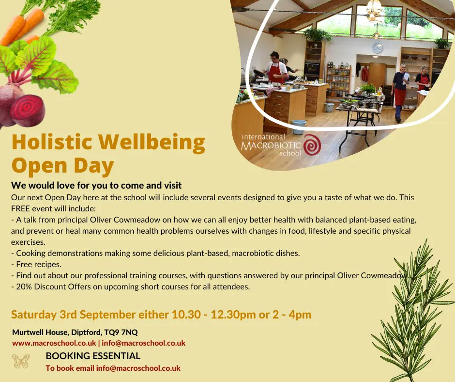Holistic Wellbeing Open Day 

Our next Open Day here at the school will include several events designed to give you a taste of what we do. 
Happening on Saturday 3rd September either 10.30-12.30pm or 2-4pm 
Free, but booking essential. 
To book, email info@macroschool.co.uk