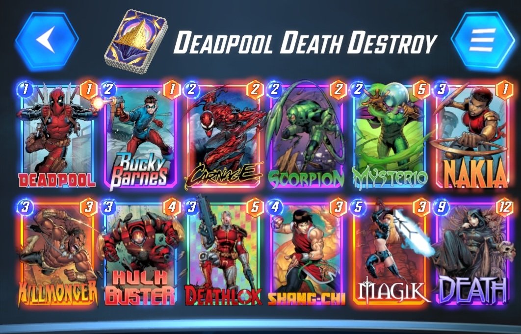Skyhook78's tweet photo. Been leveling up in infinite  @MarvelSnap ladder. Favourite deck at the moment. Magic is amazing, let's you choose between Death our killmonger/Shang Chi on turn 7. Or you can get lucky locations and use them all 🤣@MarvelSnapNews @UntappedSNAP @SnapDecks https://t.co/T8fLSNohEl