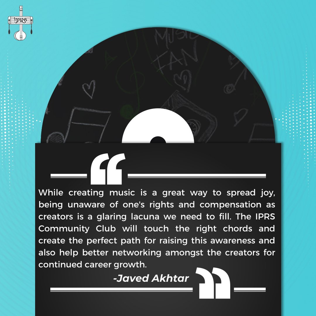 IPRSmusic's tweet image. Under the great leadership of our chairman @javedakhtar we launch the IPRS community of music creators taking us one more step closer to building a flourishing music community.

#IPRS #IPRSMusic #CreatorsHelpCreators #MusicRights #MusicRoyalties #Royalties #MusicPublisher