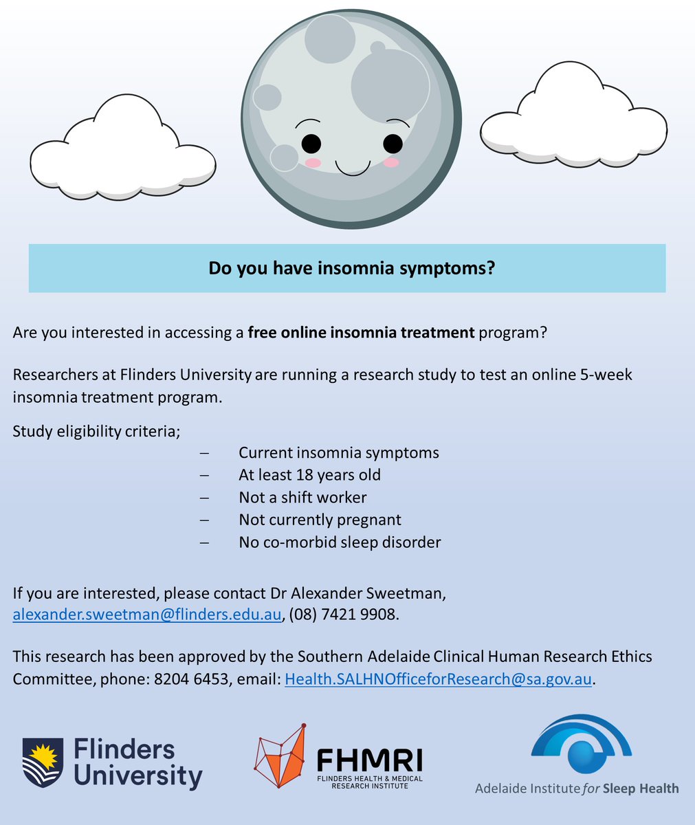 We are recruiting people with #insomnia to an online cognitive behavioural therapy for insomnia study in Australia. Please share with your networks/anyone that might be interested. #CBTi #sleep