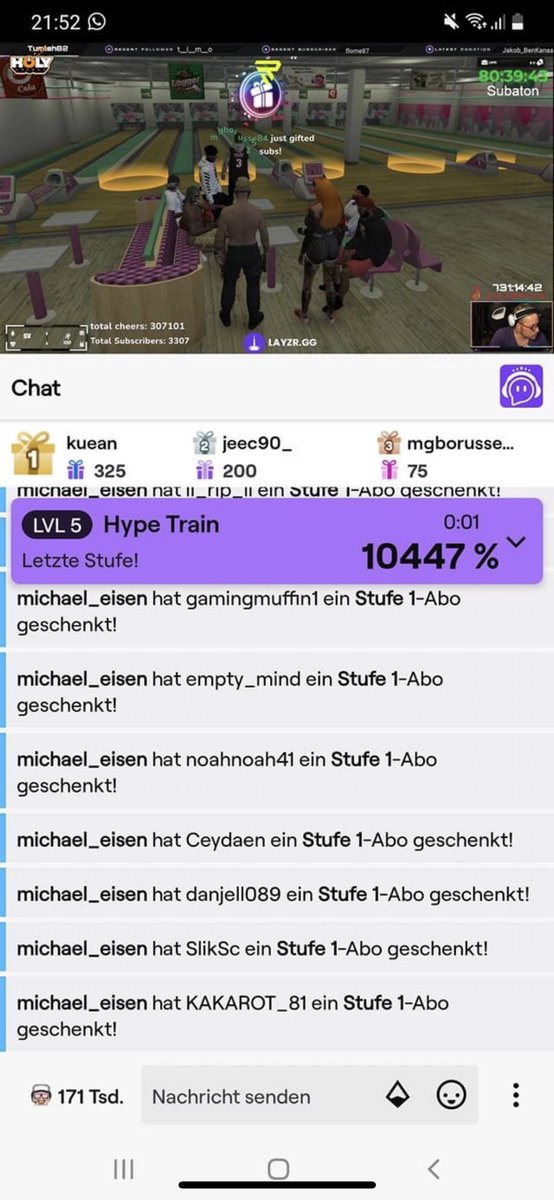 Tumleh82's tweet photo. Omg 😳. Wir haben nicht nur den Deutschen Rekord im Submarathon sondern auch ein Hypertain mit 10447% ❤️❤️❤️❤️❤️❤️ #TwitchDE #twitch #streamer #gaming #GTARP #GTAOnline #sunsetv https://t.co/VbzRjxkzXd