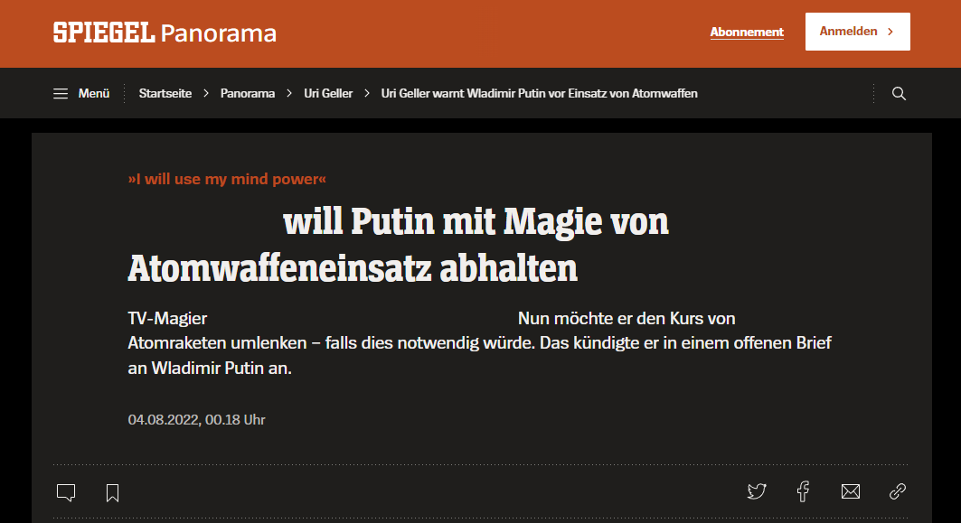 Fast vergessener und seit Jahrzehnten irrelevanter C-Promi bettelt mit strunzdummem Quatsch und bisschen verantwortungsresistenter Angstmacherei um Aufmerksamkeit. <a href="/derspiegel/">DER SPIEGEL</a> so: Ja!