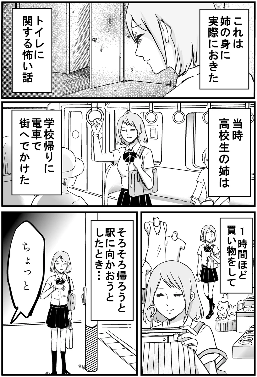 姉から聞いた最高に怖い話です。トイレの後に気を付けないと見えてはいけないものが見えてしまうかも。