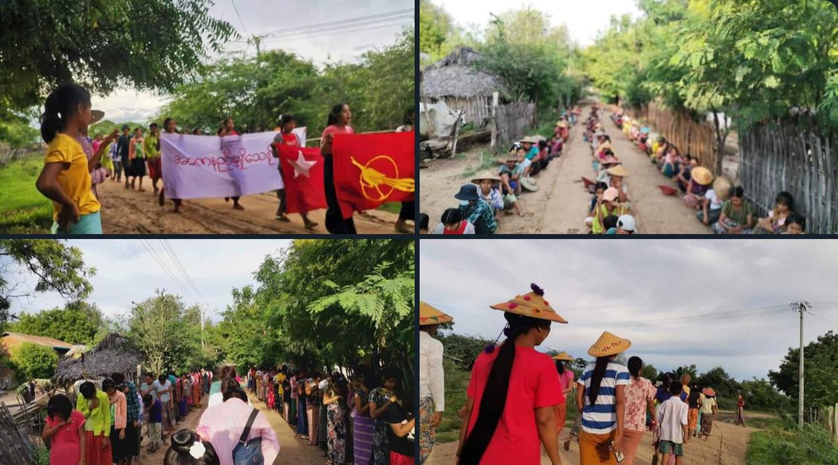 Pro democracy youths in a village, Yinmarbin Township, are still marching with vigor to keep opposing the military dictatorship.   #WarCrimesOfJunta #2022Aug4Coup #WhatsHappeningInMyanmar