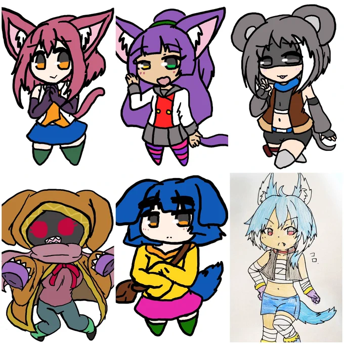 #ことねアート #うちの子描いてみませんかキャンペーンK日記獣組猫→ケノ、けいこ鼠→キララ犬→こもえ、キーラ狼→コロ狐→きおり、かおる、こずえ、紺(コスプレ)狸→カリン虎→キリコ竜→クラエル、カルア羊→コピア牛→コーラル兎→こゆき 