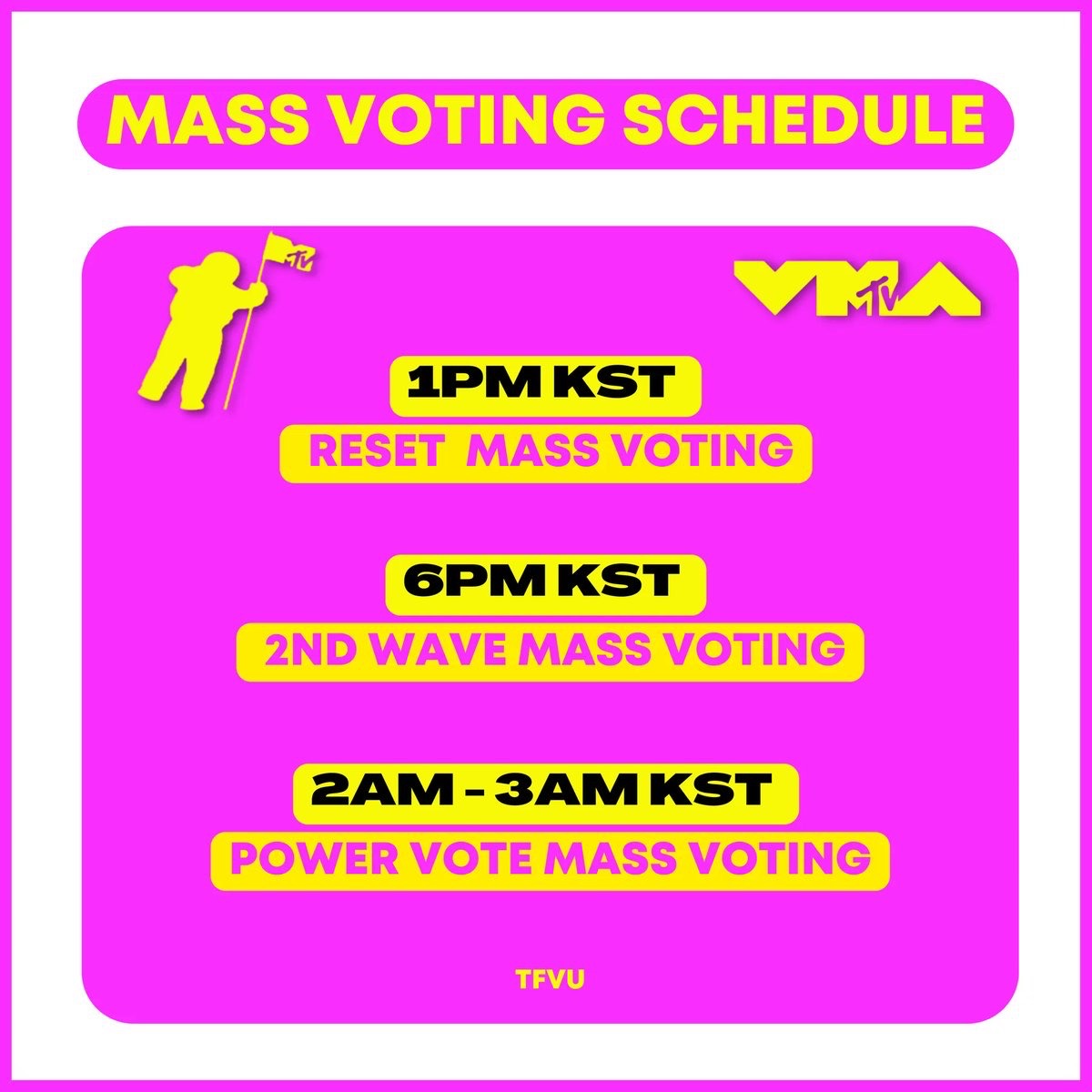 2ND WAVE MASS VOTING ON #VMA has started! 

If you haven't casted yet your votes for today, this is your cue. To those who still have acc to vote, join too!

[Vote #TWICE "The Feels" on VMA Best K-Pop Category]

Vote here: mtv.com/vma/vote/best-…
Drop your proof 👇
<a href="/JYPETWICE/">TWICE</a>