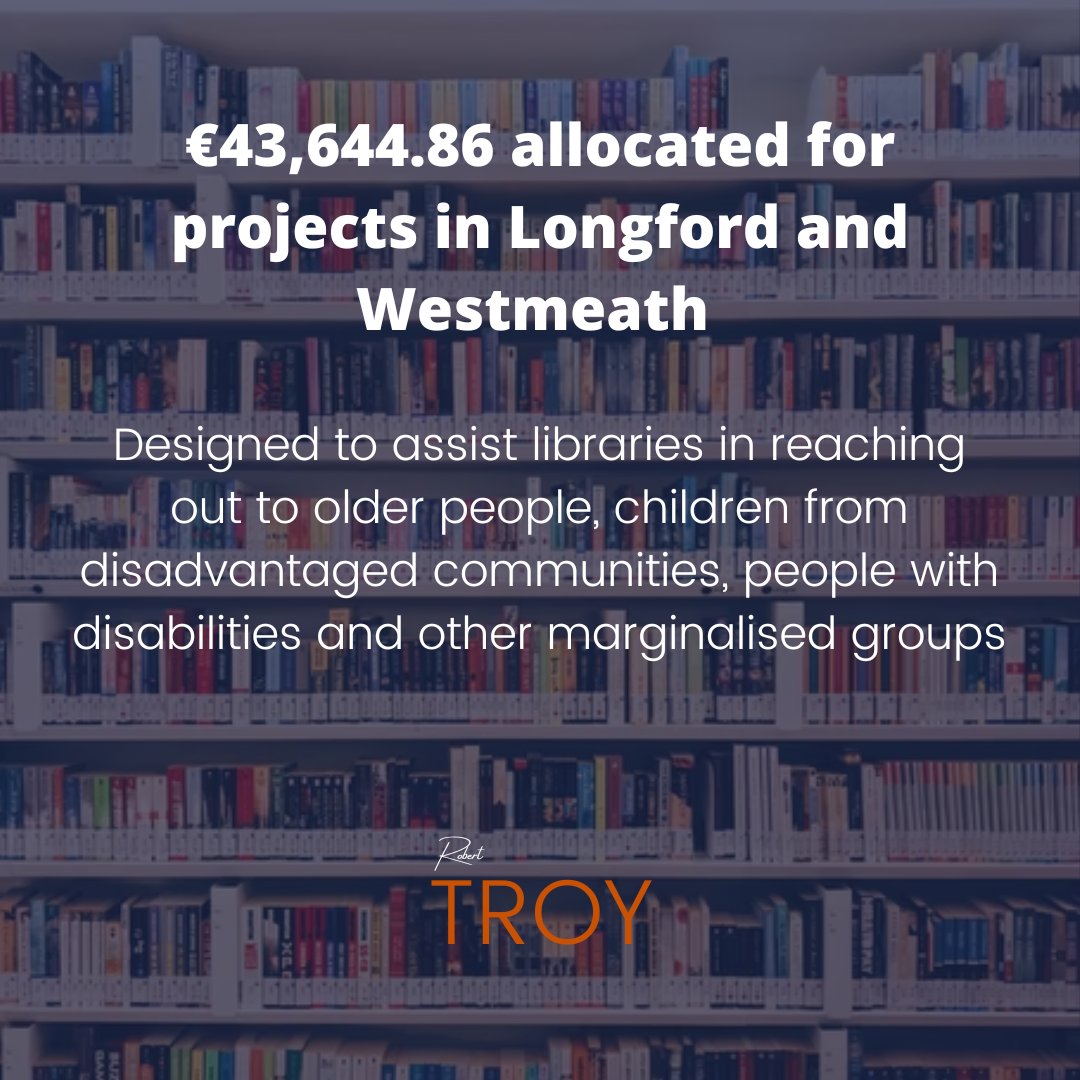 Brilliant to see funding allocated to Longford and Westmeath libraries this morning as part of the €700,000 funding for library supports. This funding will provide a range of equipment, classes and activities in libraries across the country. @westmeathcoco @longfordcoco