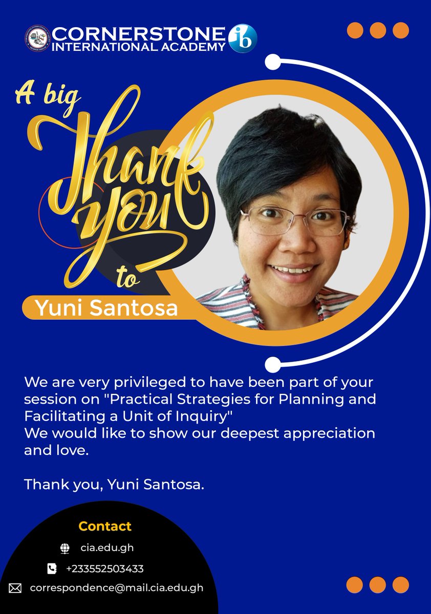 CIA_Ghana's tweet photo. We are very privileged to have been part of your session on "Practical Strategies for Planning and Facilitating a Unit of Inquiry"
We would like to show our deepest appreciation and love.
Thank you Yuni Santosa. https://t.co/W5JodkNLm0