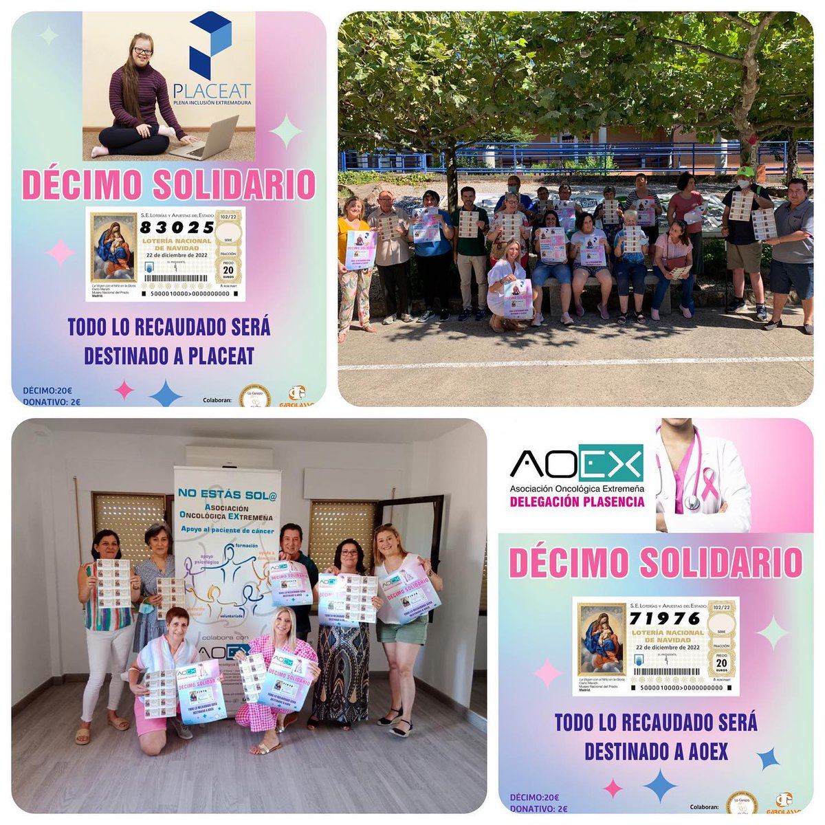 Volvemos a colaborar en el Decimo Solidario de la Cereza de Oro. 
Este año repetimos y nos unimos con Placeat y sus usuarios.
Cada décimo de lotería de Navidad 🎄 tendrá una colaboración de 2€ adicionales para beneficio de cada asociación
Nosotros queremos uno de cada… y tú??