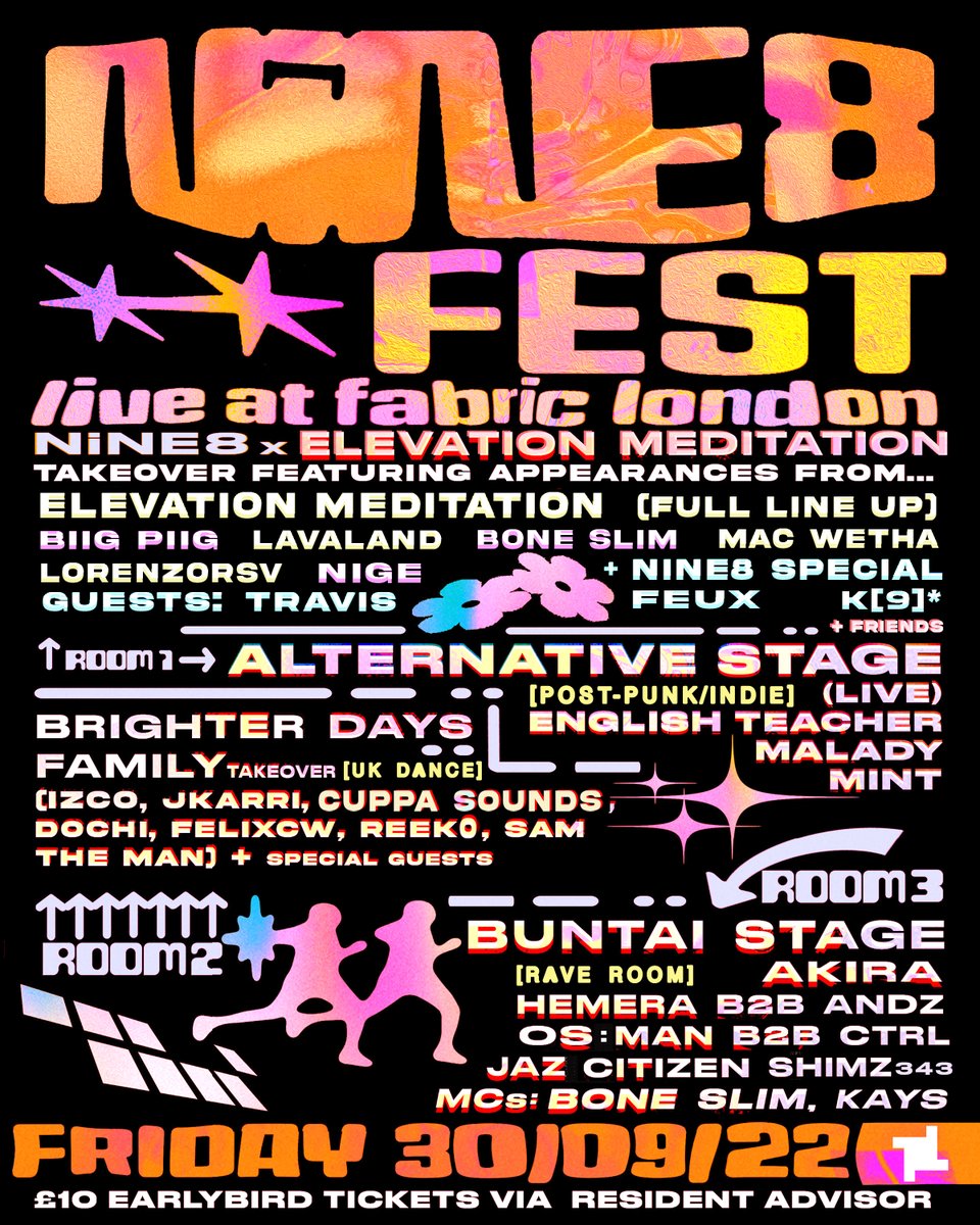 BIG ANNOUNCEMENT🗣️WE'RE TAKING OVER <a href="/fabriclondon/">fabric</a> TO HOST #NiNE8fest - a multi room, multi genre night showcasing the best of UK underground music! Featuring #BRIGHTERDAYS stage #ALT STAGE (live) ft <a href="/Englishteac_her/">English Teacher</a> <a href="/malady_band/">Malady</a> and #BUNTAI rave room. tix: ra.co/events/1549053