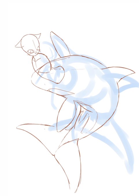 途中まで描いてた上体のレイヤー表示してなんか、新しい人魚の形を見つけた気がする(?) 