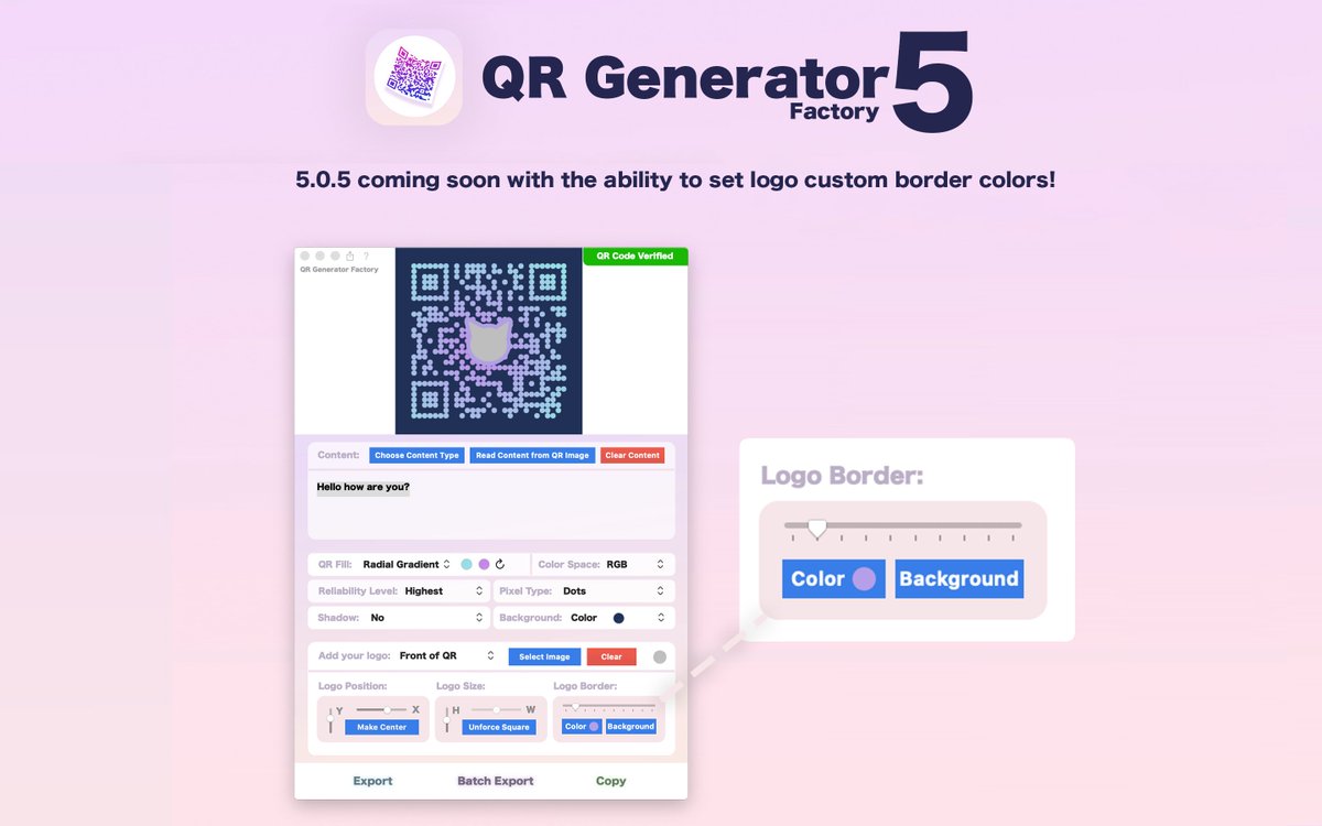 Runecats's tweet photo. QR Generator Factory 5.0.5 out soon!

#QR  #Generator #Factory #macOS #App https://t.co/evEDvJWbF0