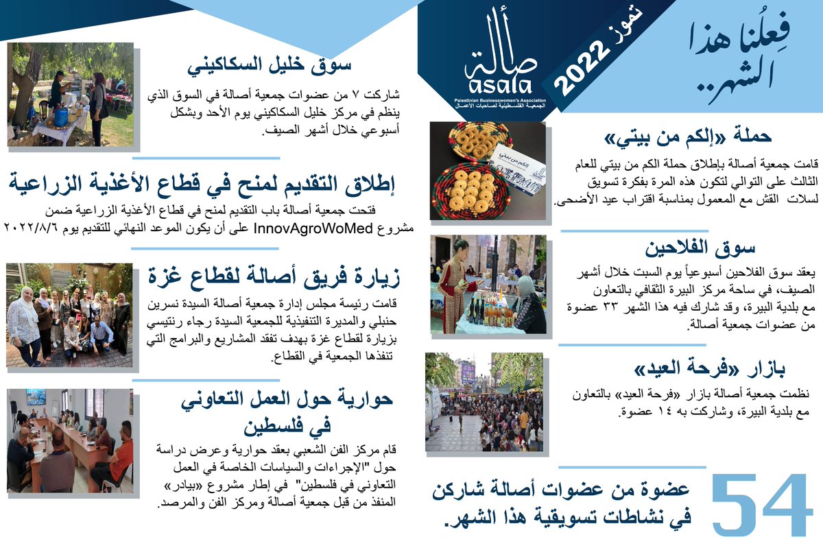 إليكن/م أبرز نشاطات جمعية أصالة لشهر تموز 2022
#فعلنا_هذا_الشهر