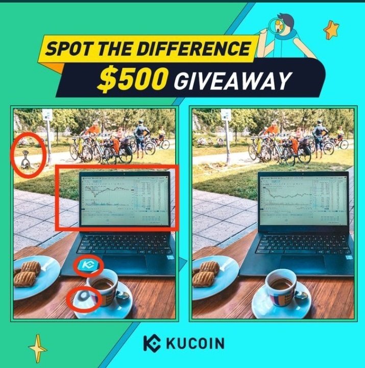 Ftx__labs's tweet photo. @kucoincom There are 4 difference
1-kucoin sticker on laptop
2-in laptop screen two different market charts
3-in right image, near teapot something is missing
4-in left image near to post there is an object which is missing on right image
@AsiriSamitha @BenasiTharanga @AmilaDananjay11 https://t.co/aFmClwIblm