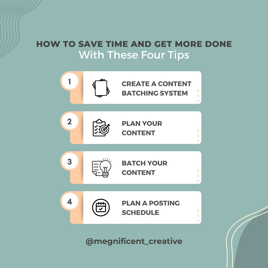 MegCreative's tweet image. Save time by saving this post for later!

1️⃣ Create a content batching system.

2️⃣ Plan your content

3️⃣ Batch your content

4️⃣ Plan a posting schedule

#savetime #batchcontent #stressfreecontentplan #planahead