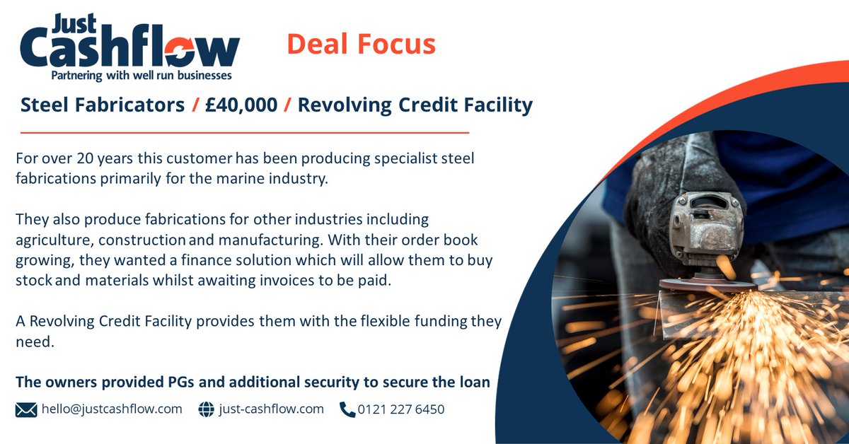 *Deal Focus*
A great company who needed a Revolving Credit Facility to assist their working capital needs as they grow their order book.  
#smesupport #alternativefinance #businessloans #businessfinance #happycustomer #funding #team