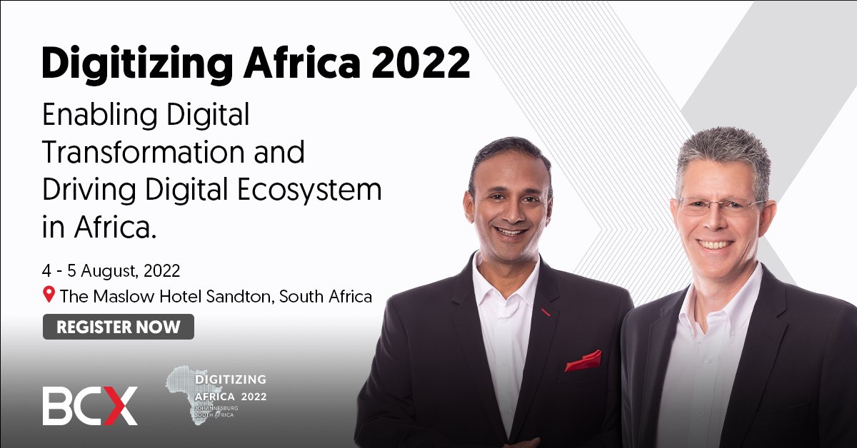 BCXworld's tweet photo. Join  Abdool Saib, Chief of Converged Communications, and Julian Liebenberg, Chief of Cloud Data Platforms, at @2022Digitizing. This technology event aims to accelerate digital transformation and its ecosystem in Africa.  Register here: https://t.co/B5mBkNxZYV
#DigitizingAfrica https://t.co/Hv67JSHH3g
