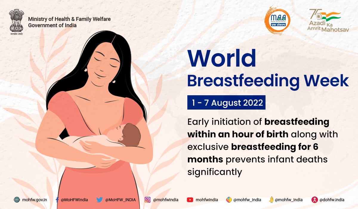 Breast milk is a perfect source of nutrition for babies till 6 months of age. This #WorldBreastfeedingWeek, let's encourage #Breastfeeding. #SwasthaBharat