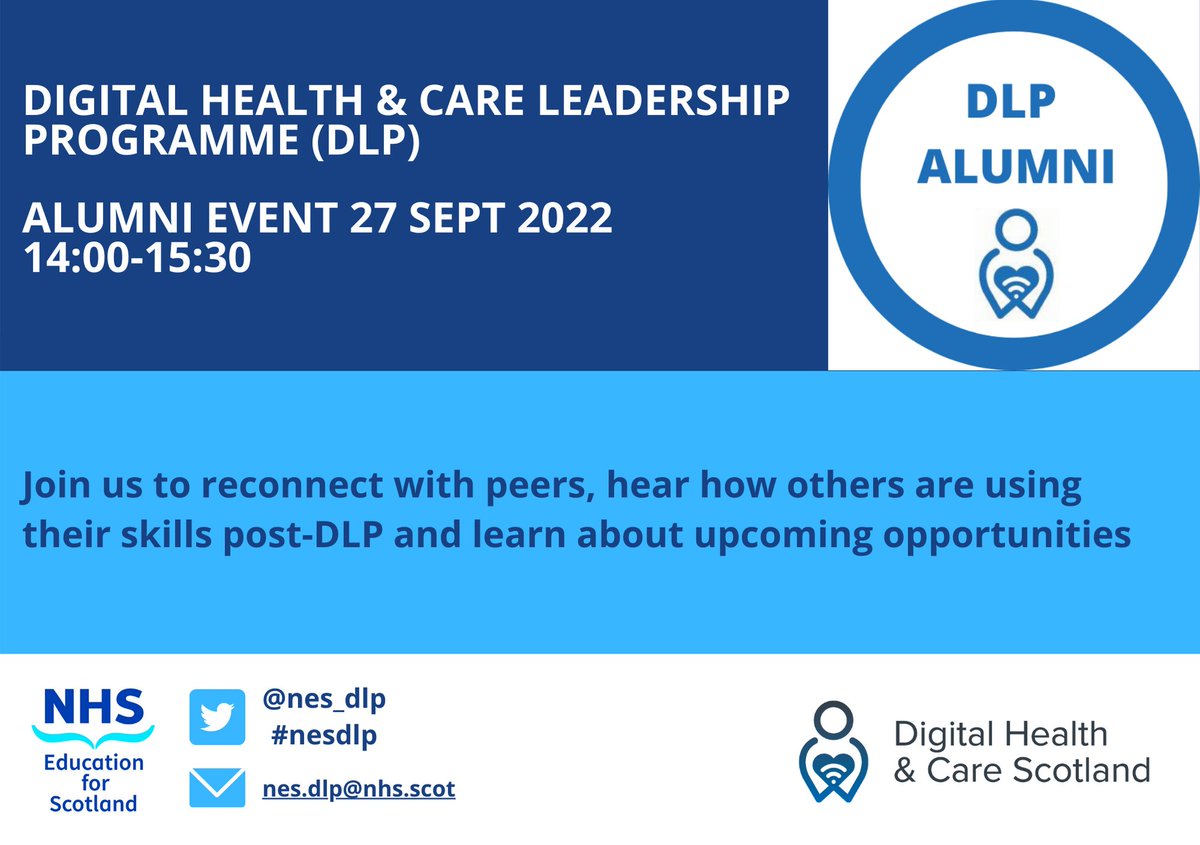 Calling all alumni of the DLP/dNMAHP programme
Register here: bit.ly/DLPAlumni
Survey here: bit.ly/DLPAlumniQ

@PamDimbers @SerKeithofDow @lesleyahpd @Bairdp @EmmaScatterty @markfleming1 @NHS_Education #dNMAHP