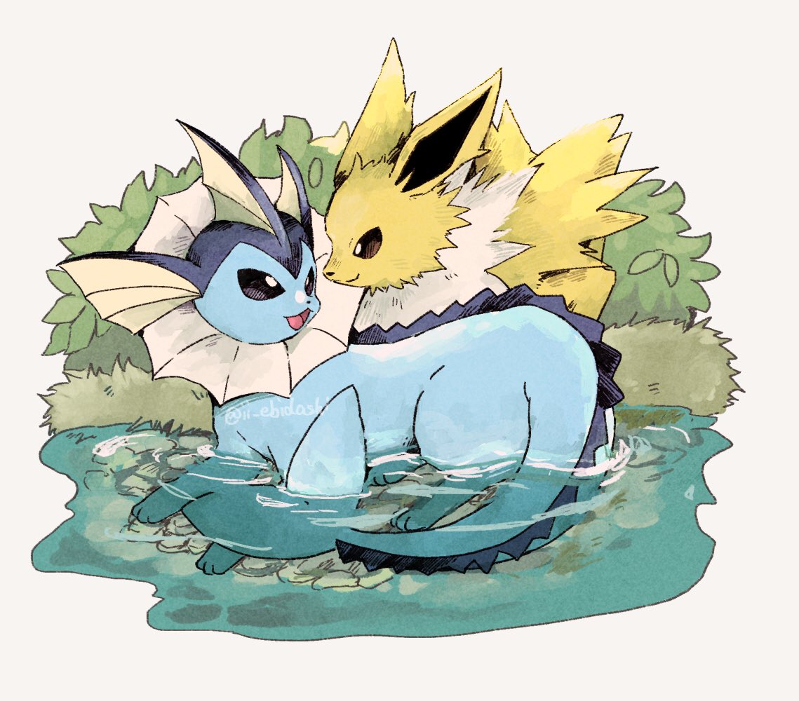 vaporeon no humans pokemon (creature) water smile open mouth eye contact looking at another  illustration images