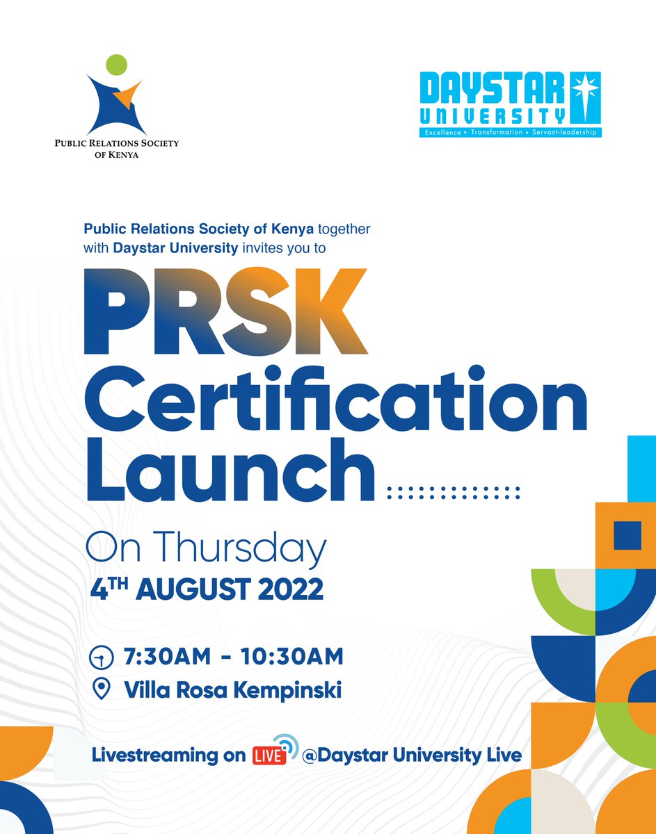 AliidowPR's tweet photo. Congratulations 👏🎈 @prskkenya and @DaystarUni
#PRSKCertification is a dream come true. A step towards sanitising the #PR profession. A move to professionalise the #PR profession.
Thank you to Prof. Murej & the taskforce for the great work.
Kudos 👌 https://t.co/lWPAL20Bn1