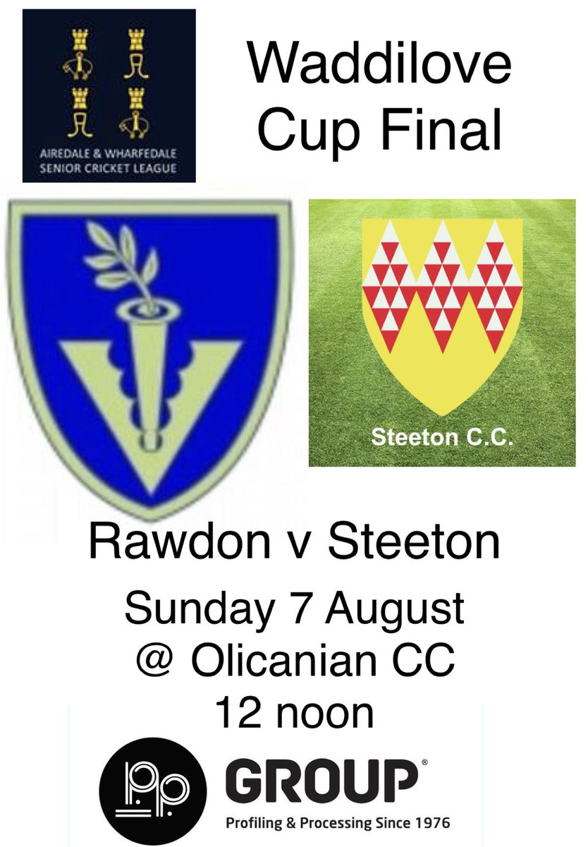 Airedale & Wharfedale Senior Cricket League (@awscl) on Twitter photo This Sunday will see current Waddilove Cup holders <a href="/rawdoncc/">Rawdon Cricket Club</a> take on <a href="/SteetonCricket/">Steeton CC</a> 12pm start. The league would like to express their thanks to PP Group for their sponsorship of the Waddilove Cup Final and to <a href="/OlicanianCC/">Olicanian CC</a> for accepting the invitation to stage this years final. This Sunday will see current Waddilove Cup holders <a href="/rawdoncc/">Rawdon Cricket Club</a> take on <a href="/SteetonCricket/">Steeton CC</a> 12pm start. The league would like to express their thanks to PP Group for their sponsorship of the Waddilove Cup Final and to <a href="/OlicanianCC/">Olicanian CC</a> for accepting the invitation to stage this years final.