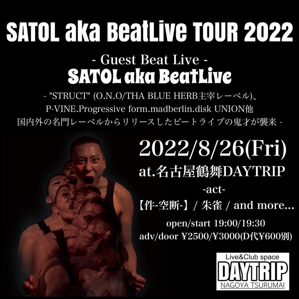 METSUJP's tweet photo. SATOL aka Beat Live - 8/05 大阪LABAR 06 奈良never land 20 岡山CROWN 26 名古屋 Daytrip 27 石川Golden Fish 28 東京/不動前 Trio #satol #satolakabeatlive #beatlive #ビートライブ https://t.co/CIna6JksCe https://t.co/husgS4PrKL