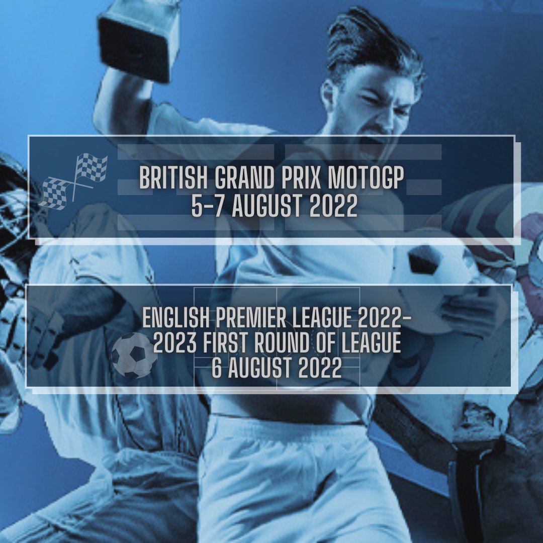 mrplaySport1's tweet photo. https://t.co/oCo0wZxyFA sport has everything you need for a fun-filled weekend of sports! Don't miss out on the live action and back your favourites! 🤩

Upcoming sports events this weekend

🏁 British GP 2022 
⚽️English Premier League 2022-2023 

#britishGP2022 #PremierLeague https://t.co/OuAcoUsOzt