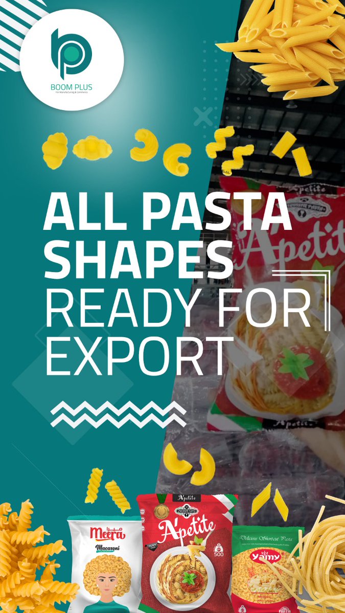 boom_plus's tweet photo. ALL PASTA SHAPES READY FOR EXPOR.

The Egyptian Government has removed export restrictions on all pasta shapes. Now you can import the best pasta in all its shapes and sizes. https://t.co/o8AyZt1nls