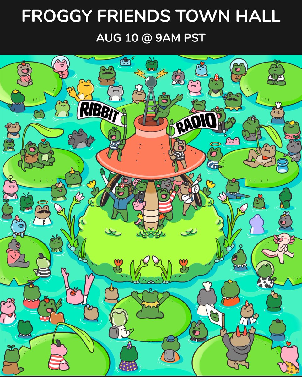 Froggy Friends is having our first Town Hall!

Set your reminder for Aug 10 @ 9am PST 🗓️

The <a href="/FroggyLabs/">FroggyLabs</a> team will give updates followed by community Q&amp;A

x.com/i/spaces/1mrGm…