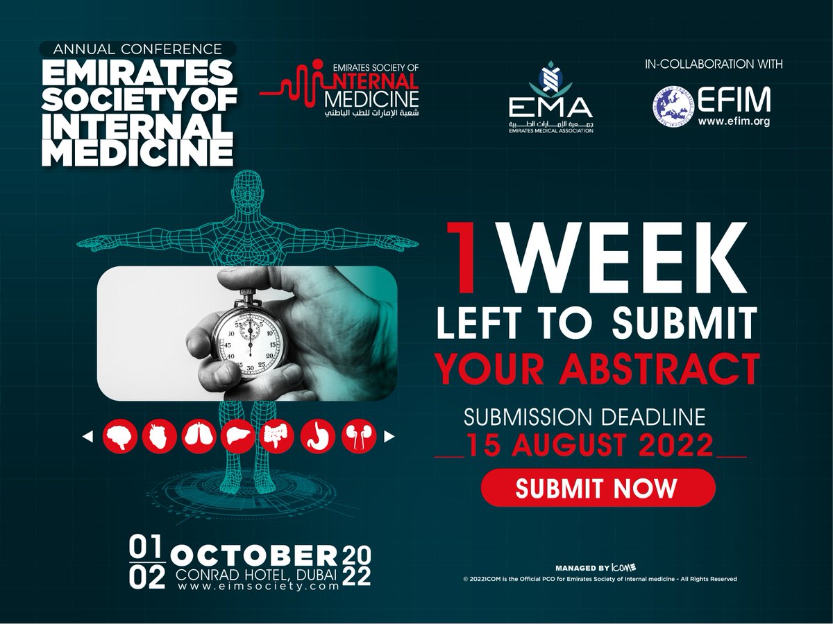 ESIM_Society's tweet photo. Only 1 Week left For Abstract Submissions!
So Grab The Chance and Submit Yours Now
Submit Now: https://t.co/0V4p6DrXp3
Visit our website for more info: https://t.co/SwNUsvtrTr
#internalmedicine #nephrology #ESIM2022 #endocrinology #diabetes #internist #doctors https://t.co/9aT547vJq2