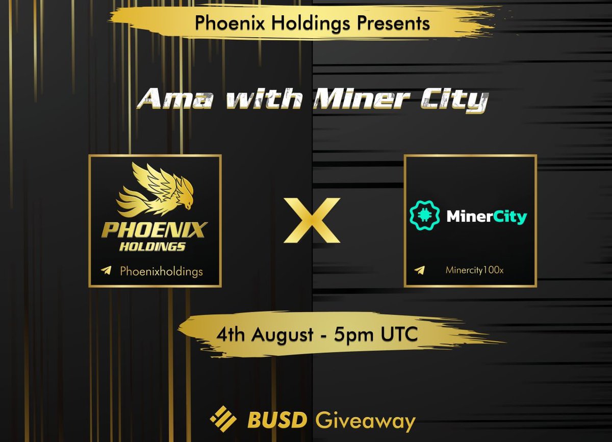 Phoenix_holding's tweet photo. Stay tuned for @MinerCity AMA today 🤝
Virtual #Mining #P2EGame ⛏

Low HC for guaranteed #Moonshot 🌖

#KYC to @pinkecosystem ❤️ 

#BUSD #Giveaway during AMA 👏 https://t.co/hVBncgRY5s