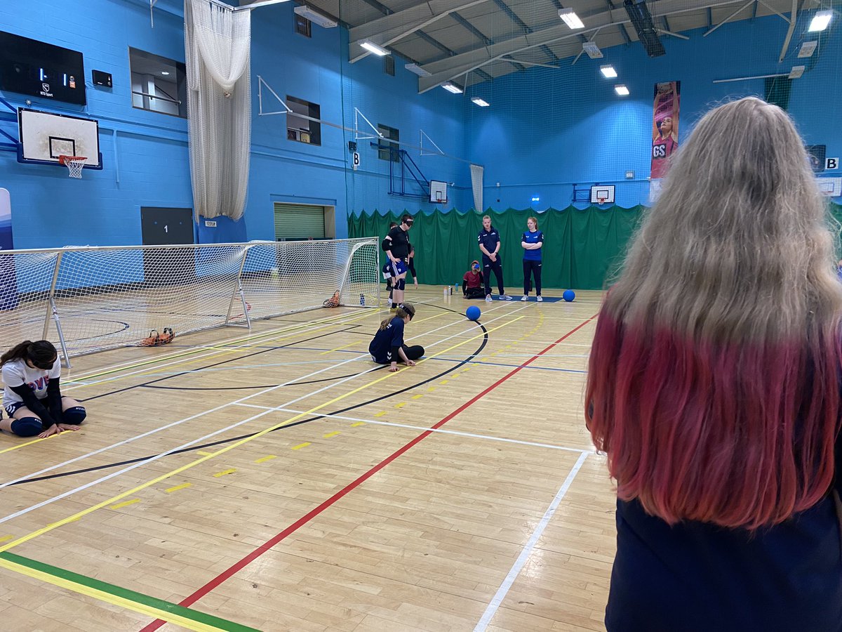 GoalballUK's tweet photo. The final day here at @TrentUni for the #FindTheNext Goalball Academy &amp; Summer Camp👊

The two camps have joined together for a goalball tournament, games getting underway with smiles!😁

On court now…Fast Food vs Cha Cha Slide🤣

#GoalballFamily🔵💙 https://t.co/Z68hss8BEJ