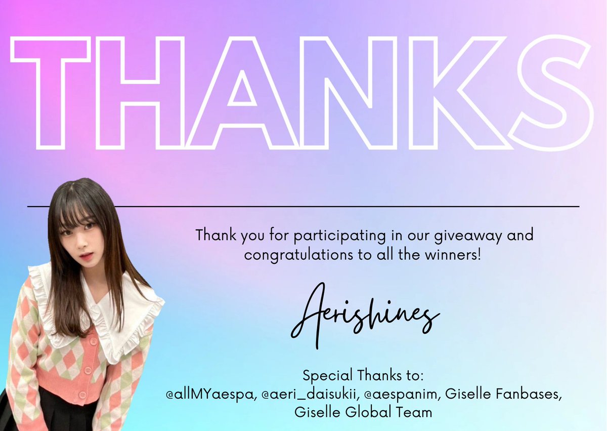 Giselle_GLOBAL's tweet photo. 📢 

Here’s the 14 lucky MYs and aerishines who join our GA, kindly DM @gisellediary for Indonesian MYs and @nabittae for Philippines MYs to claim your prize, congratulations!🎉💕

#aespa #Giselle #지젤 #ジゼル @aespa_official https://t.co/n2cKVNTkIS