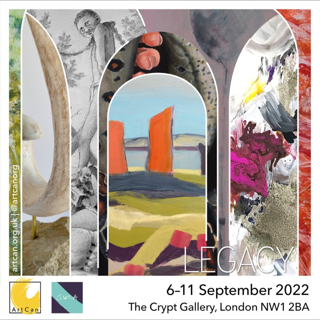 Coming soon! LEGACY is an exhibition of over 100 artworks from ArtCan members, taking place at @TheCryptGallery in September, curated by Rebecca Tucker, Jill Desborough and Lee Eveson. Generously sponsored by @SunaInteriorDes 🙏 stay tuned for more info soon! #ArtCanOrg