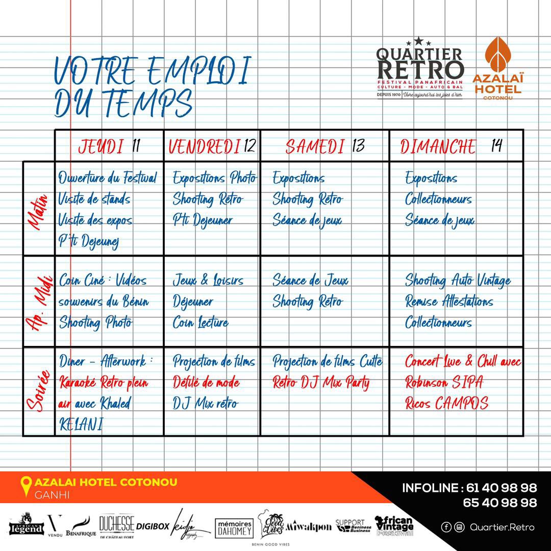 quartier_retro's tweet photo. Cc Bonsoir la forme ?
Votre emploi du temps de l’Edition2 du QUARTIER RETRO A AZALAI DU 11 au 14 AOUT est là !!!
Revisez bien vos cours et vos styles vestimentaires !!!
N’oubliez pas de charger vos téléphones aussi!!!!!
See you 😘😚
#quartierretro
#africanvintagefestival https://t.co/WtLjJTqlYz