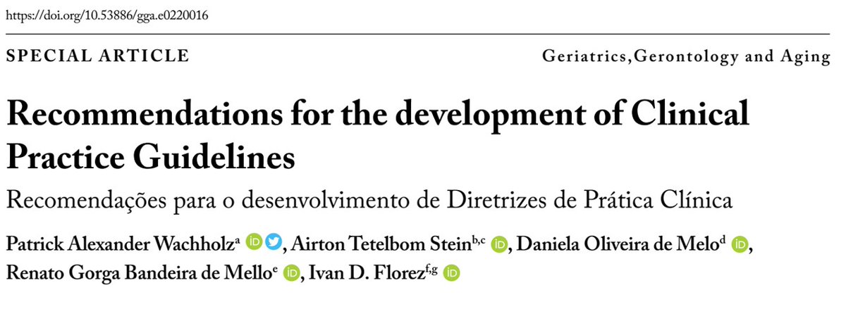 GGA proudly published a Special Article on "Recommendations for the development of Clinical Practice Guidelines"

We hope this may be a helpful tool for scientific societies when considering developing a CPG

Thanks for <a href="/DrPatrickLTC/">Patrick Alexander Wachholz</a>  <a href="/renatogbm/">Renato Bandeira de Mello</a>  <a href="/tetelbom3/">Airton  Stein</a>   and Daniela Melo