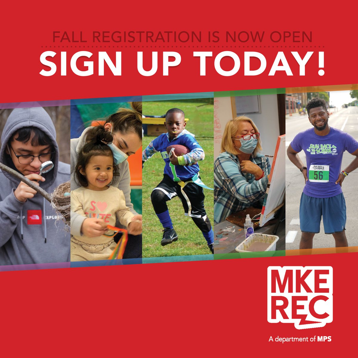 Registration for activities in the Fall Recreation Guide is now open for city of Milwaukee residents! 

View the fall guide online and find more information on registration at mkerec.net/guide! Registration for non-residents will open on Thursday, Aug. 11 at 10 a.m.