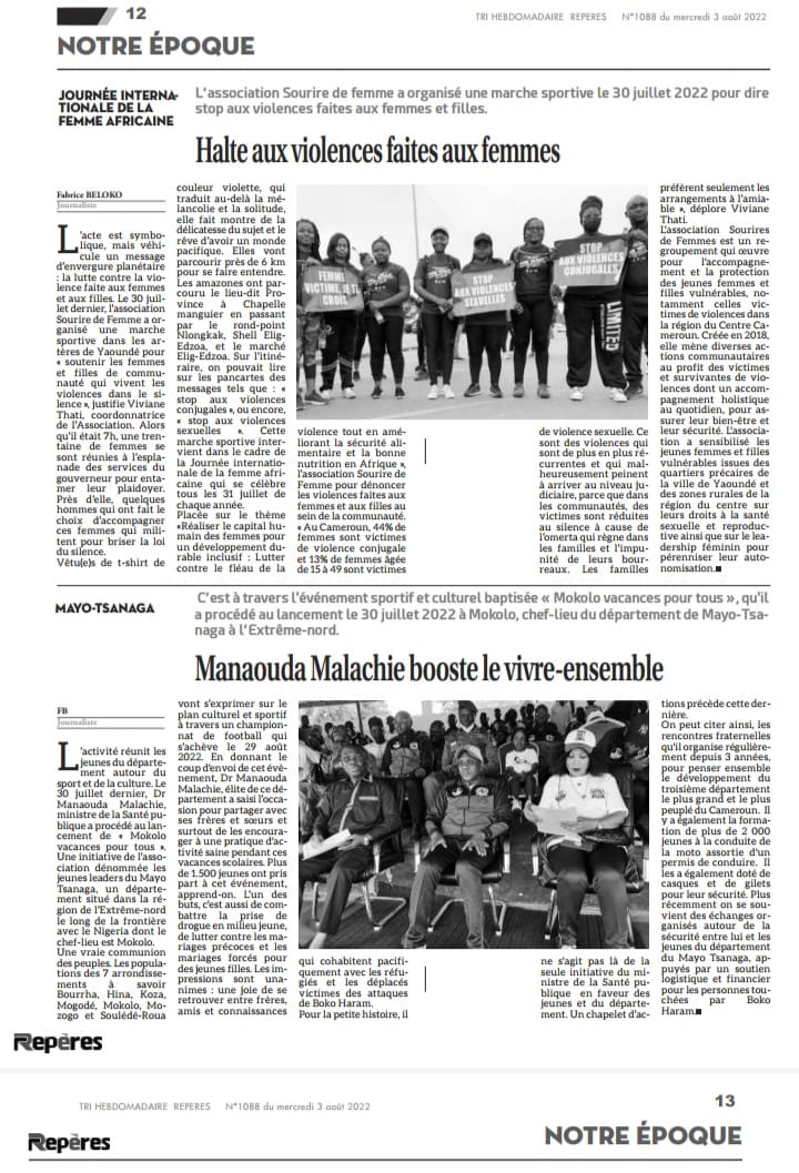 ASDFCameroun's tweet photo. Merci au journal #REPERES pour la couverture de la marche sportive https://t.co/Y7eh98UZLb