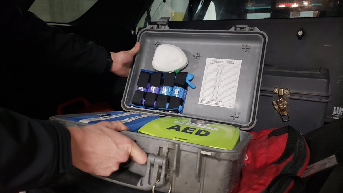 On August 2 at about 1:30 PM, emergency services responded to a medical emergency in Overbrook. An OPS officer was first on scene. He found someone performing CPR on a 60 yr old man. The officer used the defibrillator (AED) from his vehicle to revive him. (1/2)