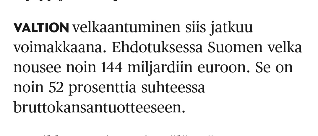 JeremiasNurmela's tweet photo. Ei vain se valtion velka, vaan velan korot jo itsessään tulevat rasittamaan Suomalaista hyvinvointivaltiota.

Tämän kulutusjuhlan jälkeen hieman ahdistaa jo ajatus siitä, mitä täytyy tehdä, että valtion talous saadaan kestävälle uralle. #korkoahdistus https://t.co/ZRawFuEKn9