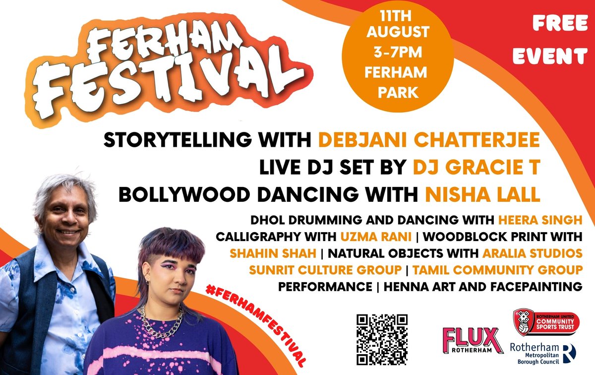 RUFC_CT's tweet photo. FERHAM FESTIVAL | @FluxRotherham☀️

Join us for the Ferham Festival in August, celebrating Rotherham's South Asian cultures and communities.🙌

Dance, music, sports, entertainment, food and more!  Thursday 11th August at Ferham Park.
#rufc #rotherham #ferham #summer #festival https://t.co/DA3fDBWz4U