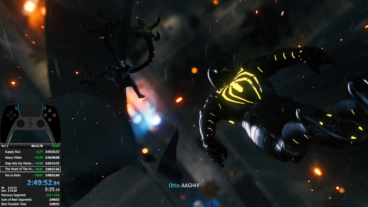 BurkeMaverick_'s tweet photo. I just got 2:49 in Spider-Man 2018 Remastered NG+. I had a goal to get this time before the PC version released and I can get a better PB for sure. https://t.co/SUzWmQnNBL